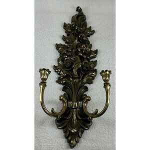 Vintage Syroco #4133 Wall Sconce Two Candle Holders Gold Hollywood Regency USA